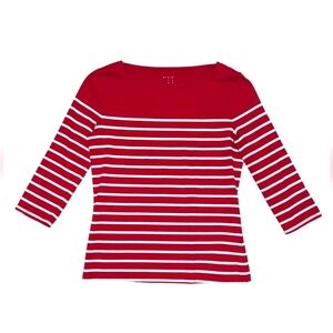 A New Day Women's Small Red White Stripe Boat-Neck Top w/ Half 3/4 Sleeves